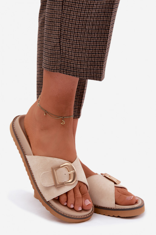 Chinelos femininos com fivelas douradas cor de marfim Elviane