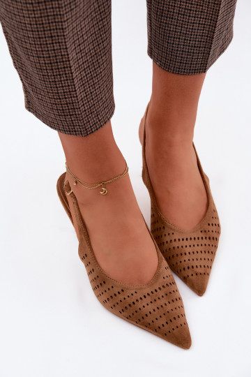 Sandálias perfuradas Feminino com salto finoImitacji de camurçau cor marrom Torielle