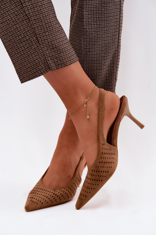 Sandálias perfuradas Feminino com salto finoImitacji de camurçau cor marrom Torielle