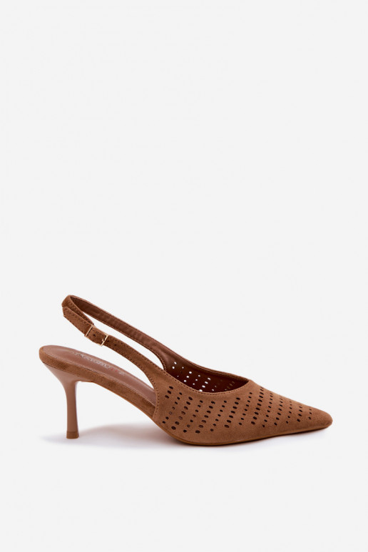 Sandálias perfuradas Feminino com salto finoImitacji de camurçau cor marrom Torielle