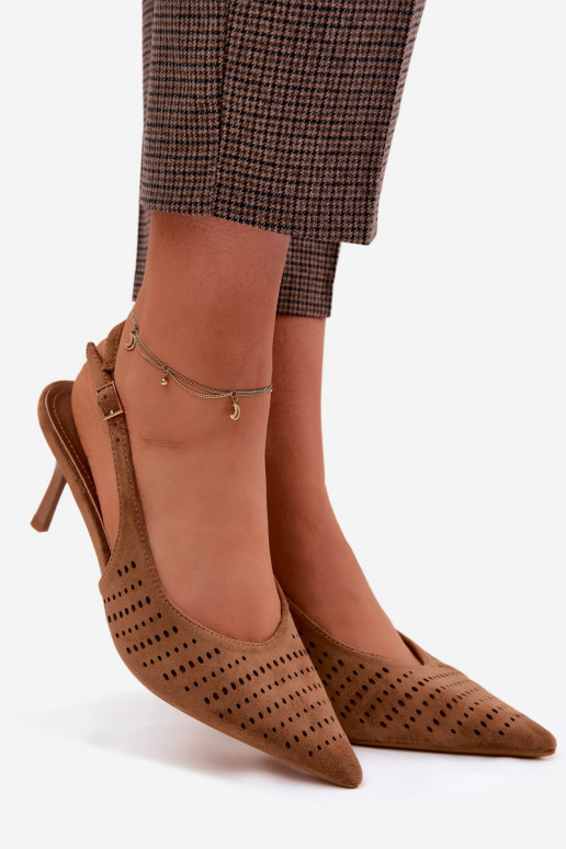 Sandálias perfuradas Feminino com salto finoImitacji de camurçau cor marrom Torielle