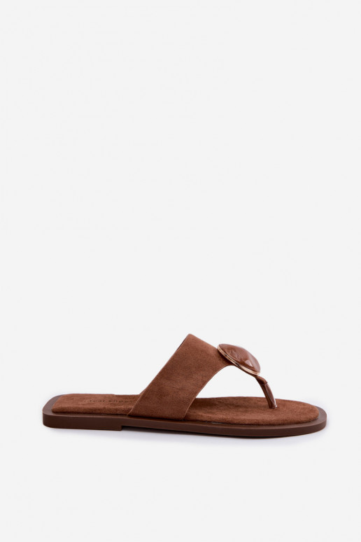 isósceles Chinelos Chinelos Feminino com enfeites de camurça ecológicaoParae cor marrom Selvessa