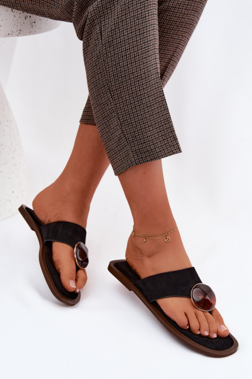 isósceles Chinelos Chinelos Feminino com enfeites de camurça ecológicaoParae cor preta Selvessa