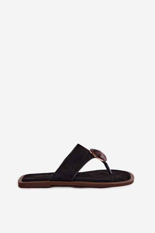 isósceles Chinelos Chinelos Feminino com enfeites de camurça ecológicaoParae cor preta Selvessa