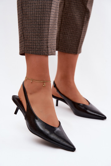 Sandálias lacadas para mulheresImitacji Skóry com salto cor preta Averelle 2