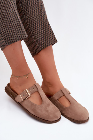 Chinelos femininos MuleImitacji de camurçau bege Melvia