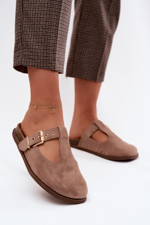 Chinelos femininos MuleImitacji de camurçau bege Melvia