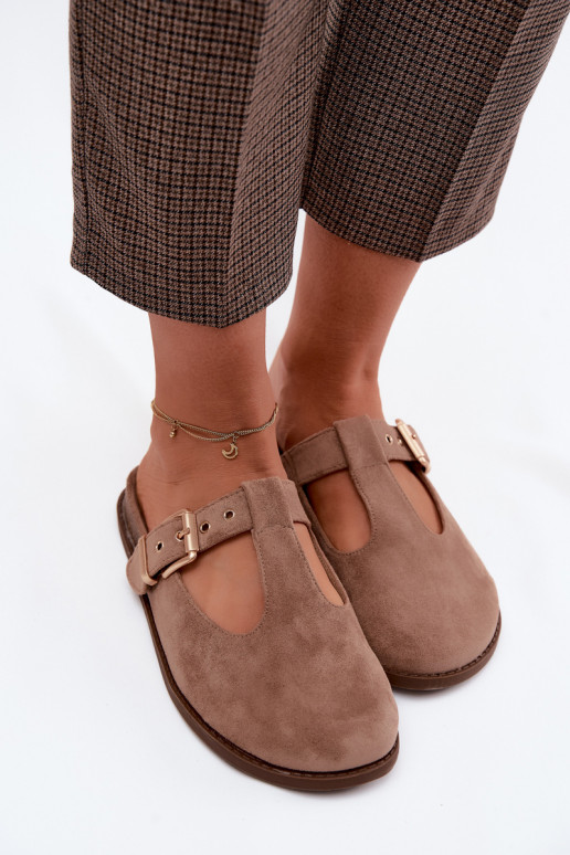 Chinelos femininos MuleImitacji de camurçau bege Melvia