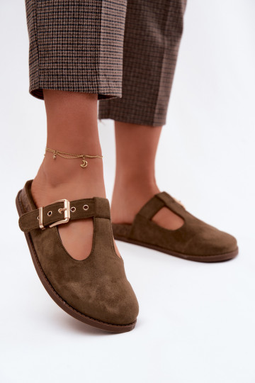 Chinelos femininos MuleImitacji de camurçau cor cáqui Melvia 2