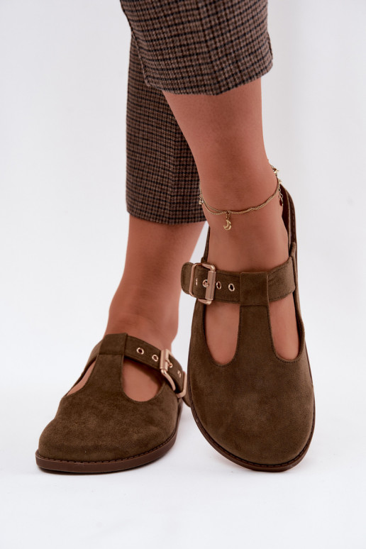 Chinelos femininos MuleImitacji de camurçau cor cáqui Melvia