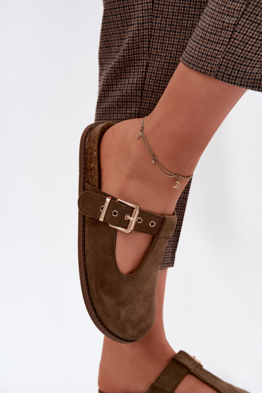 Chinelos femininos MuleImitacji de camurçau cor cáqui Melvia