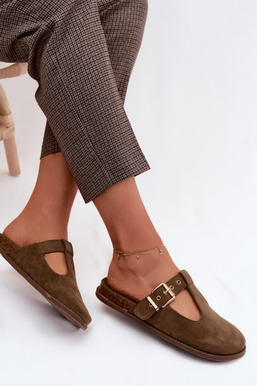 Chinelos femininos MuleImitacji de camurçau cor cáqui Melvia