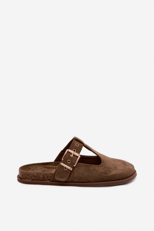 Chinelos femininos MuleImitacji de camurçau cor cáqui Melvia