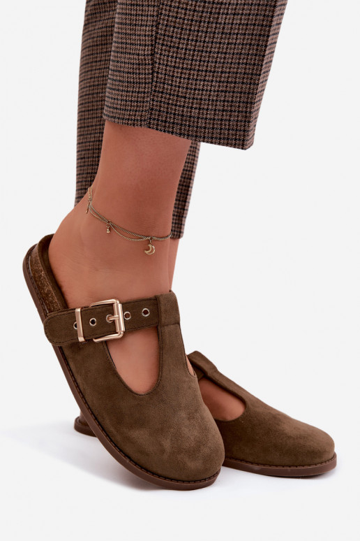 Chinelos femininos MuleImitacji de camurçau cor cáqui Melvia