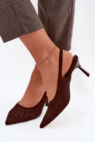 Sandálias perfuradas Feminino com salto finoImitacji de camurçau CzekoladoParae Velvia