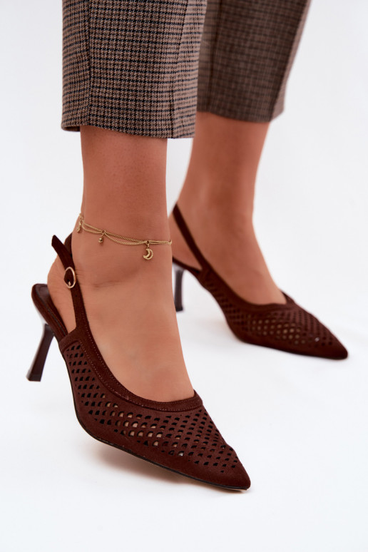 Sandálias perfuradas Feminino com salto finoImitacji de camurçau CzekoladoParae Velvia