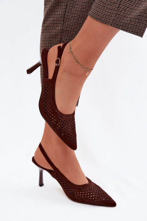Sandálias perfuradas Feminino com salto finoImitacji de camurçau CzekoladoParae Velvia