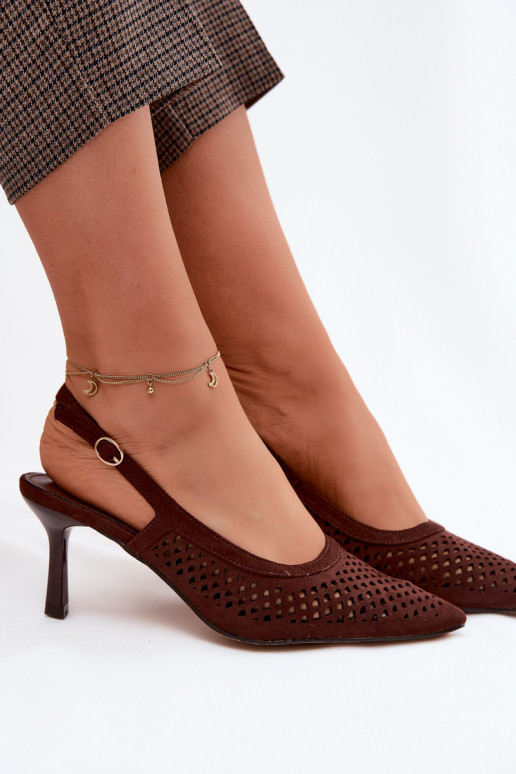 Sandálias perfuradas Feminino com salto finoImitacji de camurçau CzekoladoParae Velvia