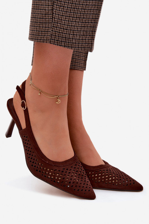 Sandálias perfuradas Feminino com salto finoImitacji de camurçau CzekoladoParae Velvia