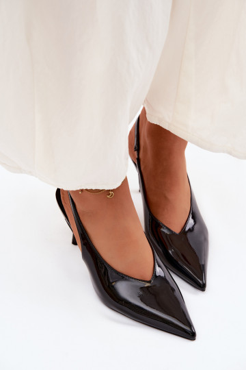 com efeito verniz sapatos de salto alto sandálias de couro ecológico cor preta Norvra