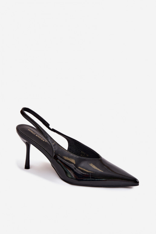 com efeito verniz sapatos de salto alto sandálias de couro ecológico cor preta Norvra