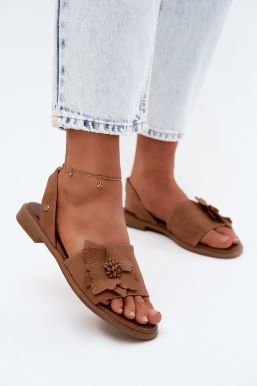 Pele Sandálias de camurça com salto largo Com decorações Uma flor Zazoo 407471 cor marrom