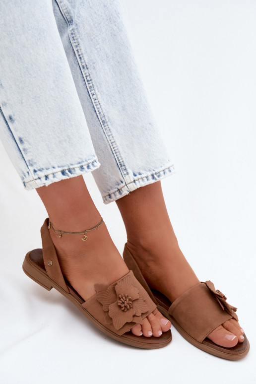 Pele Sandálias de camurça com salto largo Com decorações Uma flor Zazoo 407471 cor marrom