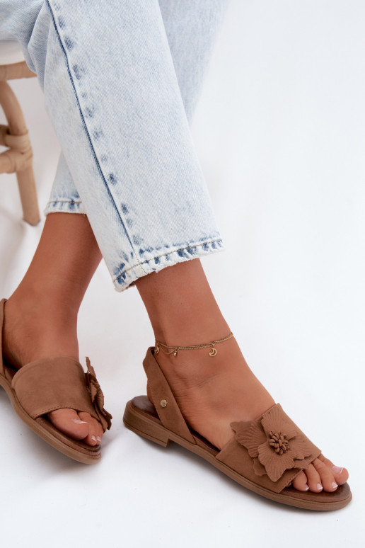 Pele Sandálias de camurça com salto largo Com decorações Uma flor Zazoo 407471 cor marrom