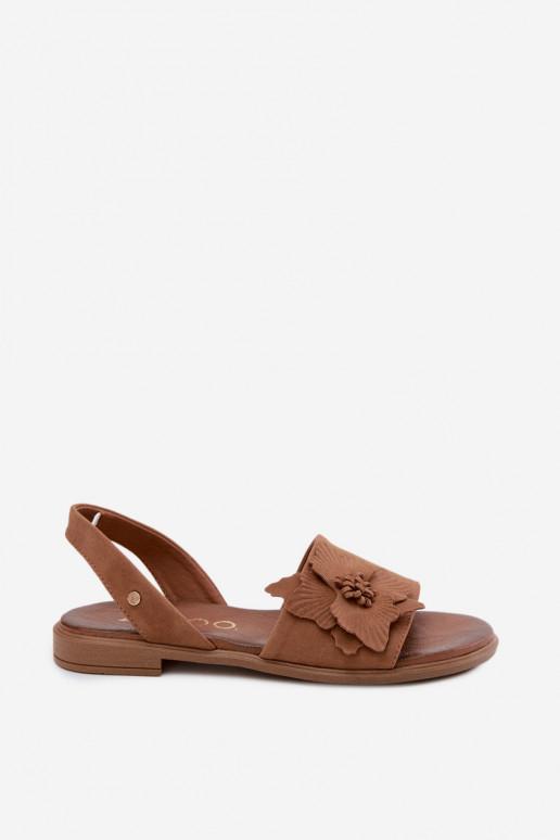 Pele Sandálias de camurça com salto largo Com decorações Uma flor Zazoo 407471 cor marrom