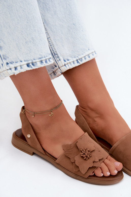 Pele Sandálias de camurça com salto largo Com decorações Uma flor Zazoo 407471 cor marrom