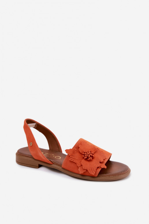 Sandálias de camurça com saltos largos e flores decorativas Zazoo 407471 em laranja