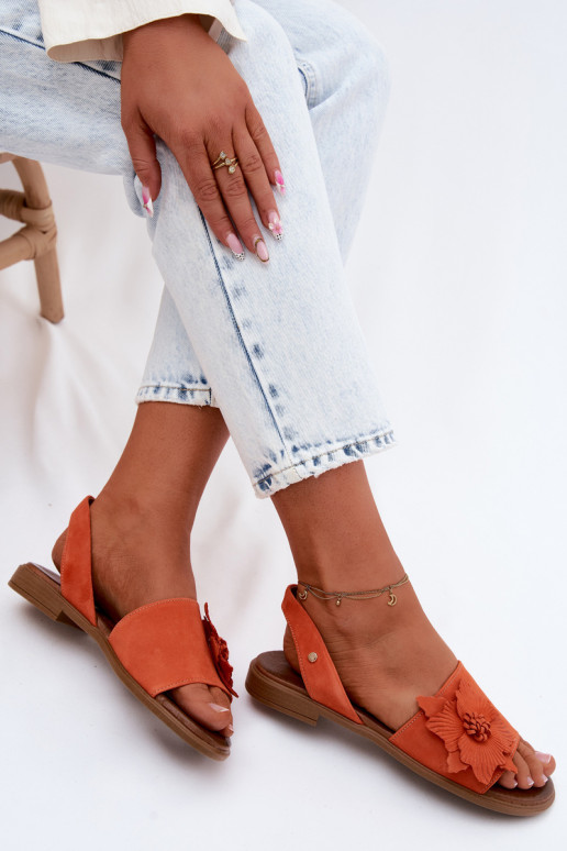 Pele Sandálias de camurça com salto largo Com decorações Uma flor Zazoo 407471 cor laranja