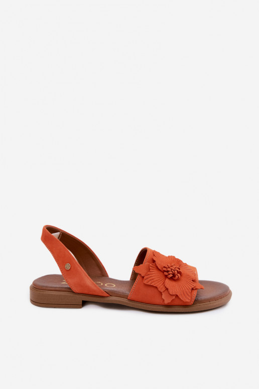 Sandálias de camurça com saltos largos e flores decorativas Zazoo 407471 em laranja