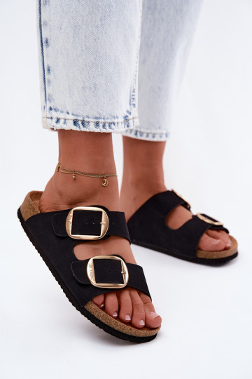 Chinelos femininos Com sola de cortiça com fivelas Lee Cooper LCEM-26-35-4455L cor preta 2