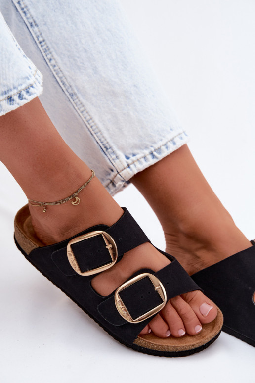 Chinelos femininos Com sola de cortiça com fivelas Lee Cooper LCEM-26-35-4455L cor preta