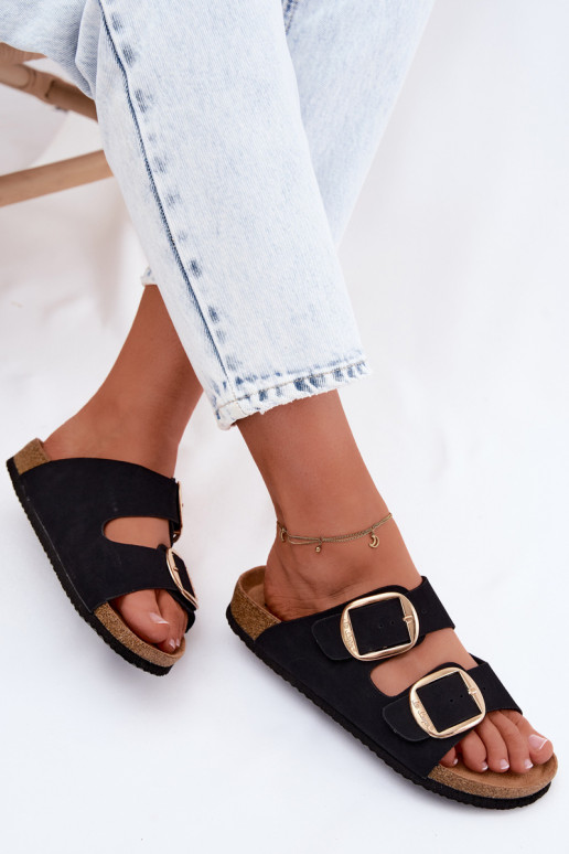 Chinelos femininos Com sola de cortiça com fivelas Lee Cooper LCEM-26-35-4455L cor preta