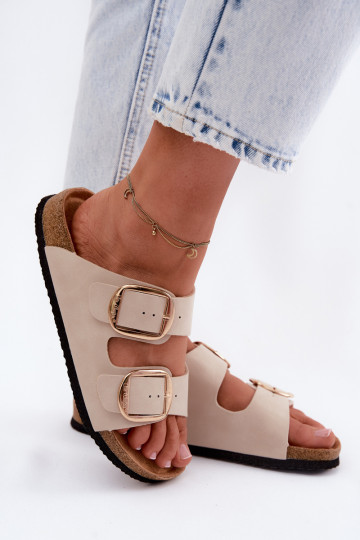 Chinelos femininos Com sola de cortiça com fivelas Lee Cooper LCEM-26-35-4454L bege