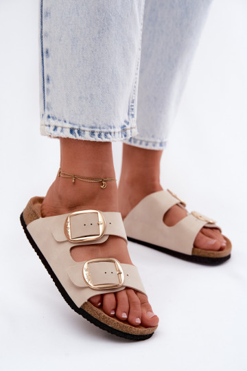 Chinelos femininos com sola de cortiça e fivelas Lee Cooper LCIN-26-35-4454L em areia 2