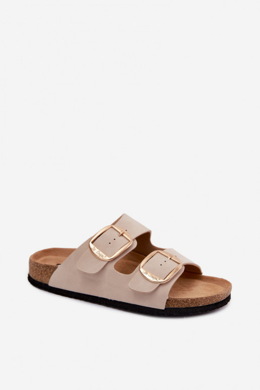 Chinelos femininos com sola de cortiça e fivelas Lee Cooper LCIN-26-35-4454L em areia