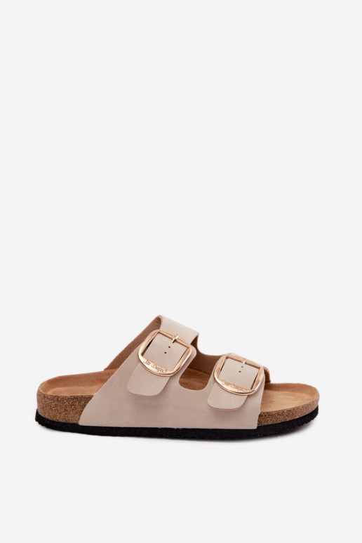 Chinelos femininos com sola de cortiça e fivelas Lee Cooper LCIN-26-35-4454L em areia