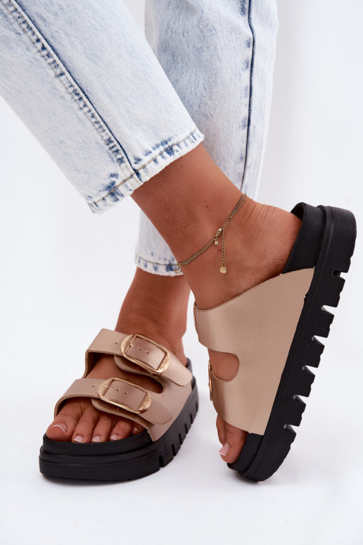 Chinelos femininos com plataforma e fivelas Lee Cooper LCIN-26-35-4462L em dourado