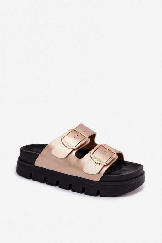 Chinelos femininos com plataforma e fivelas Lee Cooper LCIN-26-35-4462L em dourado