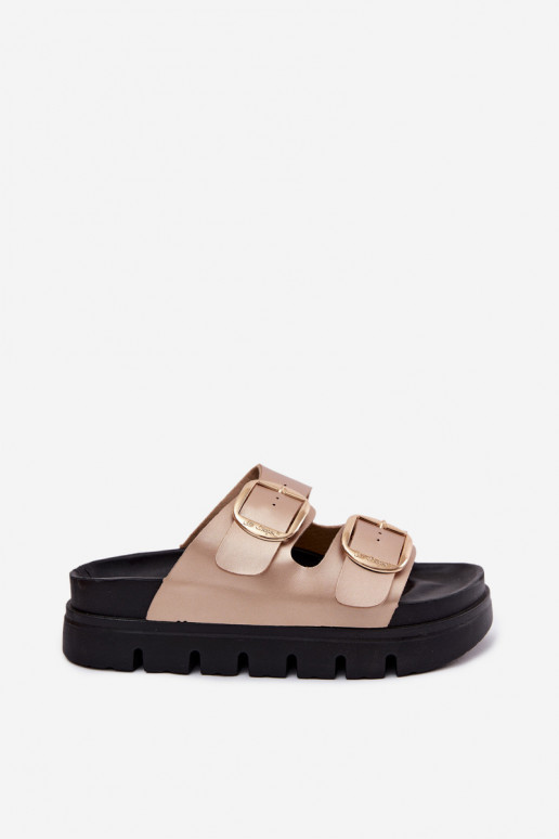 Chinelos femininos com plataforma e fivelas Lee Cooper LCIN-26-35-4462L em dourado