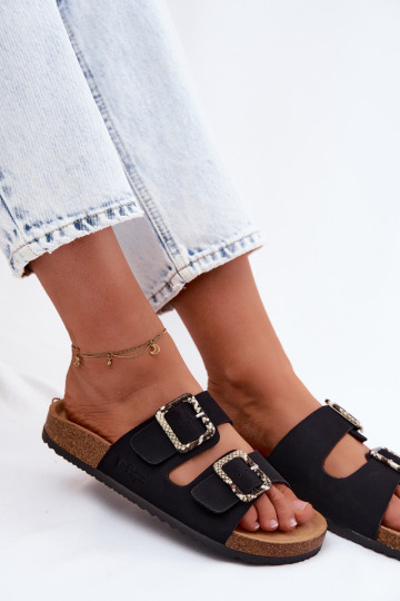 Chinelos femininos com fivelas Lee Cooper LCEM-26-35-4450L cor preta