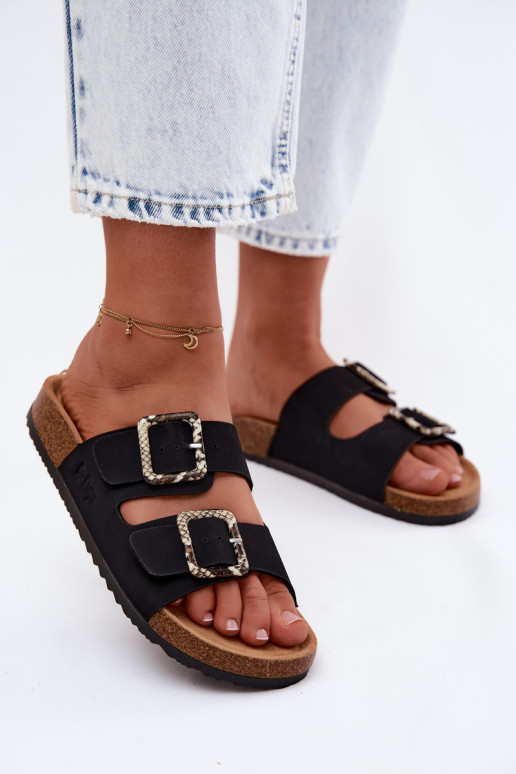 Chinelos femininos com fivelas Lee Cooper LCEM-26-35-4450L cor preta