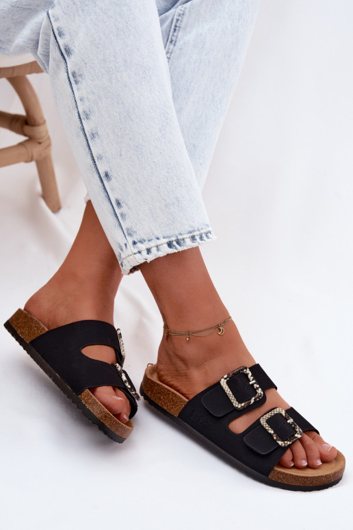 Chinelos femininos com fivelas Lee Cooper LCEM-26-35-4450L cor preta