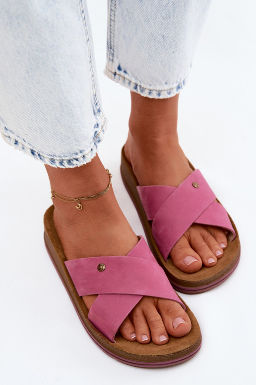 Pele Chinelos femininos de camurça Tem que serciejka P7504-15 cor rosa