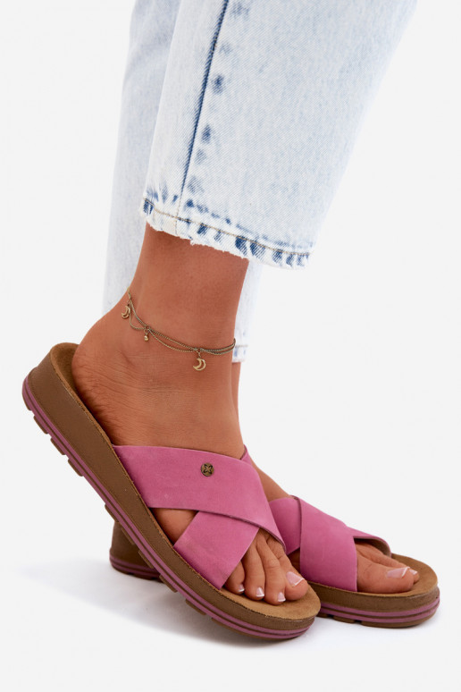 Pele Chinelos femininos de camurça Tem que serciejka P7504-15 cor rosa