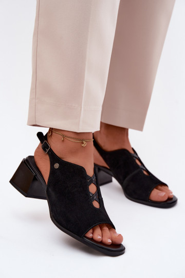 sandáliasHabilitadoturalnego de camurçau com salto Tem que serciejka K7521-01 cor preta