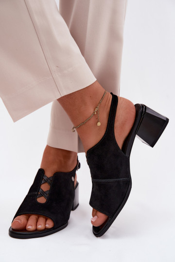 sandáliasHabilitadoturalnego de camurçau com salto Tem que serciejka K7521-01 cor preta 2